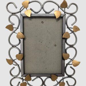 Metal Photo Frame, Silver Tone With Gold Tone Leaf Details By Sixtrees